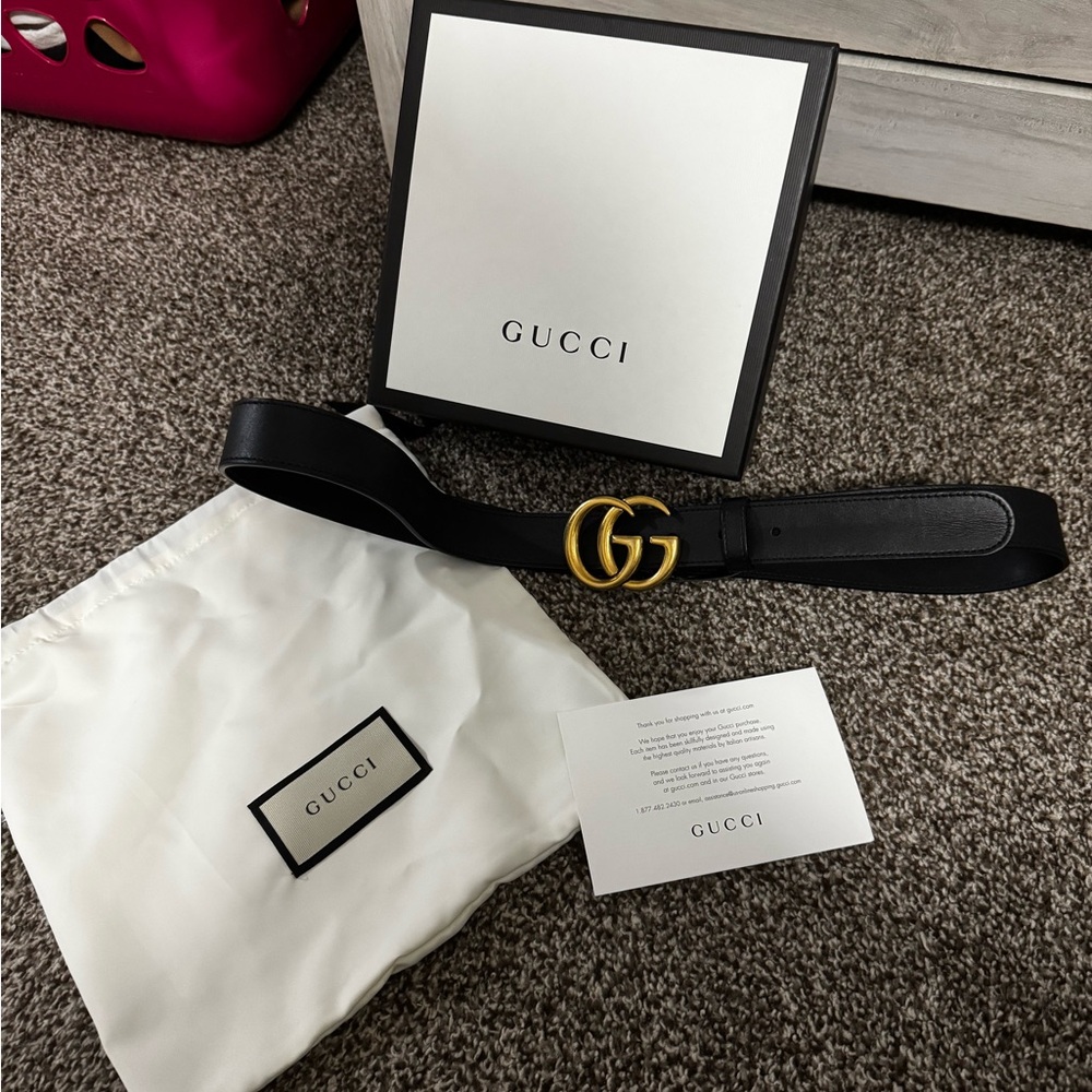 Gucci Women's Black Leather Belt with Gold GG Emblem